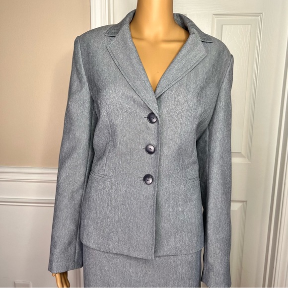 LE SUIT 2PC Light Gray  Polyester Lined Notch Collar Career Skirt Suit Size Ser - Picture 3 of 10